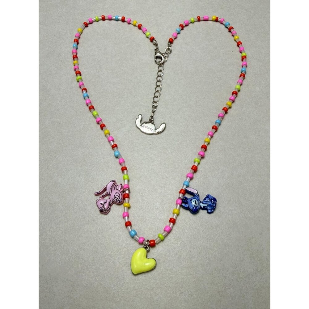 ZARA Disney Stitch Angel Beaded Necklace Girls Heart Charm NWOT